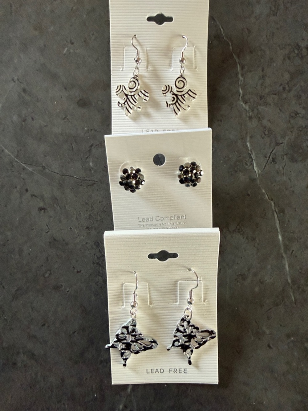 Silver-Tone Black & White Pattern Drop Earrings - Pack of 3